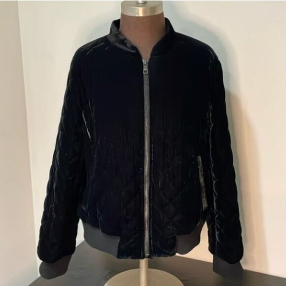 Women's Banana Republic Black Diamond Quilted Velvet Bomber Jacket Size XS - Picture 1 of 8